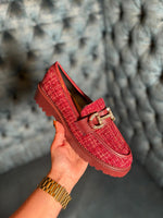 Wine Textured Chain Loafers